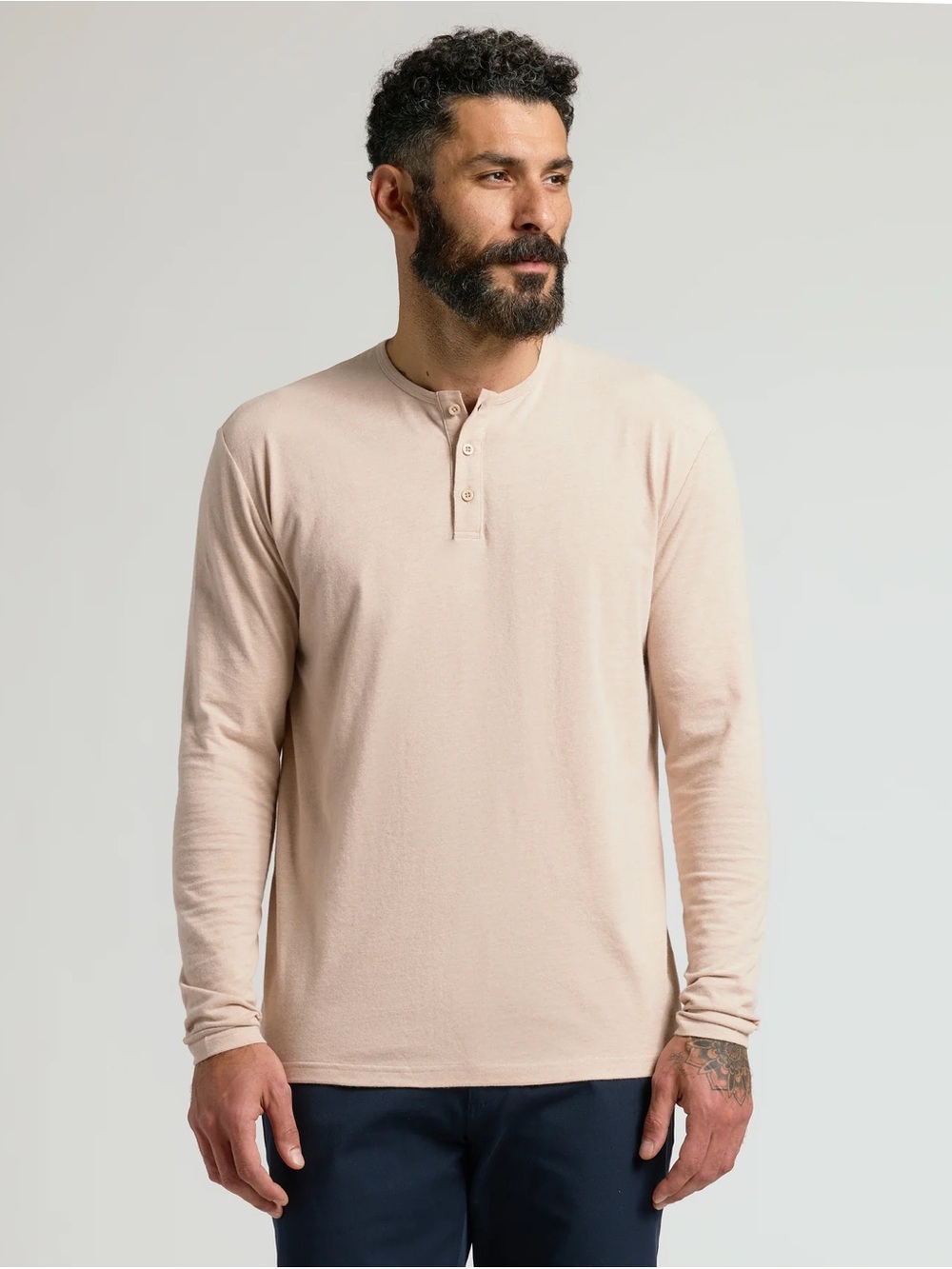 Men's True Classic Long Sleeve Henley 2 pack  - Beige and Grey - NWT